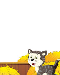 cartoon scene with cat having fun on the farm on white background - illustration for children