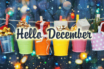 hello december holidays design CARD  - obrazy, fototapety, plakaty