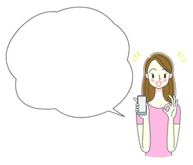 スマートフォンを持つ女性のイラスト　キャッシュレス