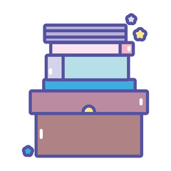 back to school education pile books in cardboard box