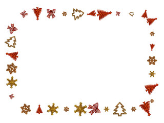 Obraz na płótnie Canvas Xmas Pattern isolated on white. 2020New year background with gold Christmas decorations. Flat lay design. Copy Space