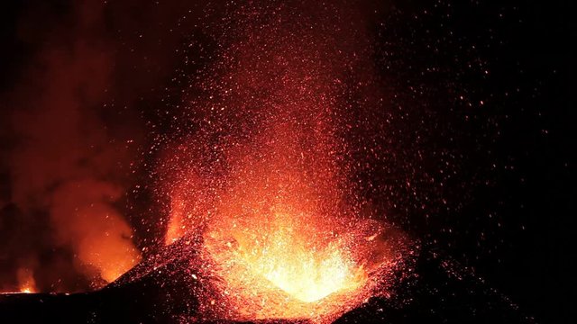 Lava Fountains Explosions Molten Fire Eruption Volcano Iceland Volcanic Molten Lava Geological Energy Iceland