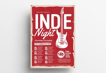 Red Event Flyer Layout with Grunge Texture and Guitar Illustration