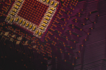 Electronic circuit board abstract background. computer motherboard close up. micro elements of...