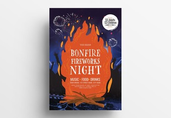 Event Poster Layout with Bonfire Illustrations