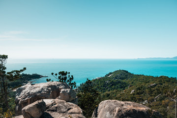 Pristine nature in Magnetic island, Australia, beautiful view on the ocean and green tropical forest below