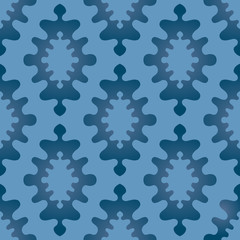 Oriental abstract ornament seamless pattern, blue and dark blue color gradient.