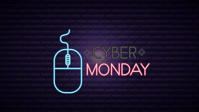 cyber monday neon light label with mouse