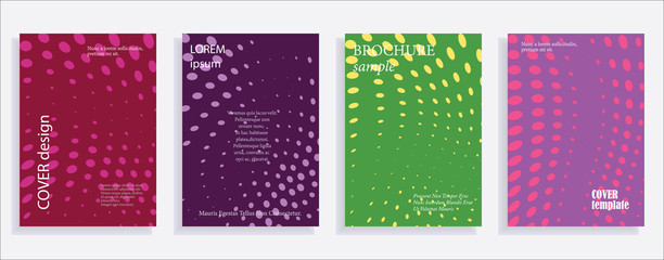 Minimalistic cover design templates. Set of layouts for covers of books, albums, notebooks, reports, magazines. Line halftone gradient effect, flat modern abstract design. Geometric mock-up texture.