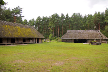 Fototapeta na wymiar Historic rural wood Baltic farm in Estonia