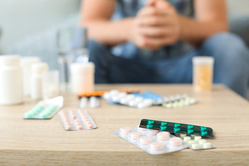 Many different medicines on table