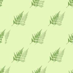 Spring background green tropical leaf with shadows on a mint background.