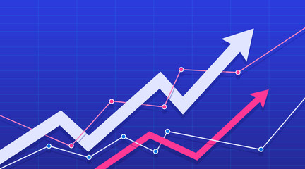Stock market arrows on a blue background. Vector illustration.
