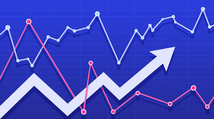 Stock market with an arrow on a royal blue background. Vector illustration.
