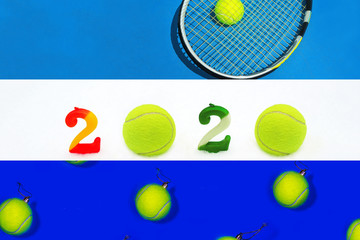 Creative collage inspired by tennis sport in New Year 2020.
