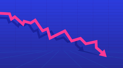 The arrow depicting the concept of profit and loss. Stock or financial market crash with a pink arrow. Vector illustration.