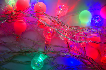 abstract New Year background with multi-colored light bulbs, New Year decorations