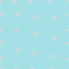 Pattern with bows. Blue background. White image. Holiday print.