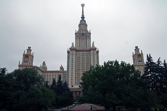 Moscow State University with white sky
