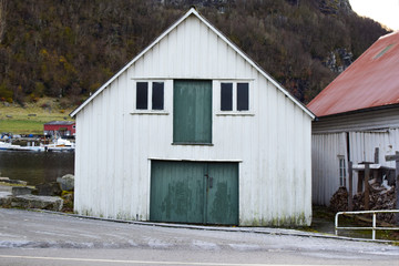 Unusual facade of the house by the sea. Rogaland, Norway.