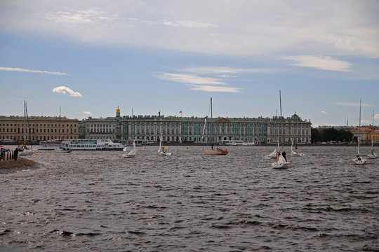 The Hermitage with the river and the sail boats