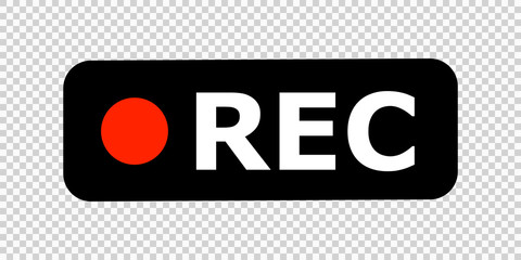 Recording sign. REC icon. Isolated vector element on transparent background. Recording black with red vector sign. - obrazy, fototapety, plakaty