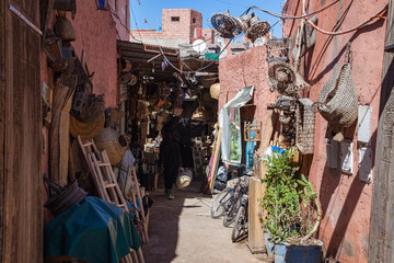 Streets, walls and people of Marocco in Marrakesh medina and market