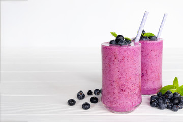 Blueberry Juice smoothies drink in a glass drink purple colorful fruit juice milkshake blend...