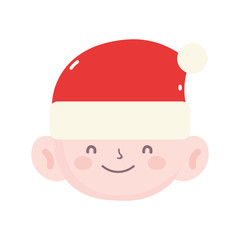 merry christmas little boy face with hat of santa