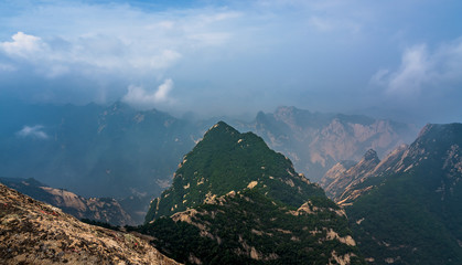 Panoramic view from the West Peak summit of Hua Shan mountain