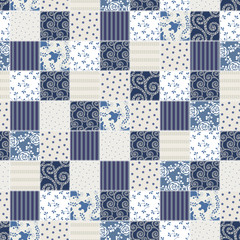 PrintGeometric patchwork background with color curls ornament, flower, leaf, dot and line, arabesque. Shabby chic, lettering vector illustration, seamless pattern, vintage textures, retro style.
