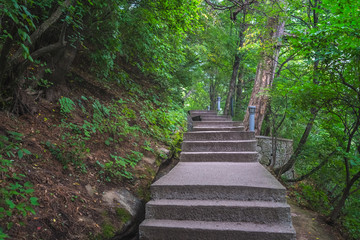 Stairs on a mountain trail in Huashan mountain