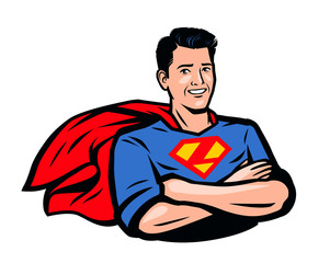 Strong superhero. Pop art retro comic style. Vector illustration