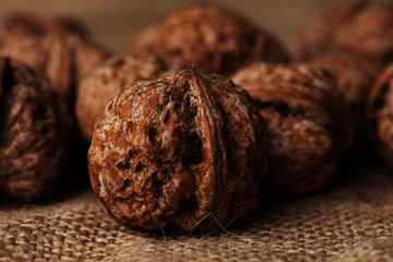 walnut photo, hard walnut shell, healthy food, snack