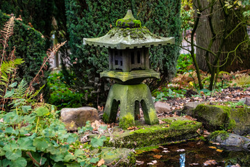 Stone lantern (Katsura lantern) in Japanese garden