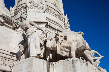 Detail of the monument to the Marquis of Pombal located at an important roundabout in the city of Lisbon in Portugal