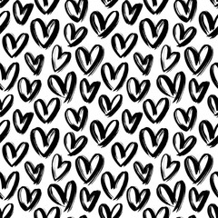 Hearts black and white vector seamless pattern. Freehand love symbol illustrations on white background.