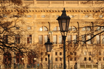 Fototapeta na wymiar Old lamps in the park in old Prague