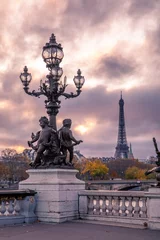 Photo sur Plexiglas Pont Alexandre III Paris, France - November 24, 2019: Eiffel tower viewed from Alexandre III bridge in Paris