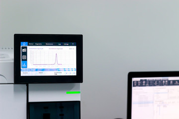 Chromatogram on screen for viewdata of Gas Chromatography (GC) instrument, chemistry analytical experiment concept, Bangkok, Thailand. On Nov 7, 2019.