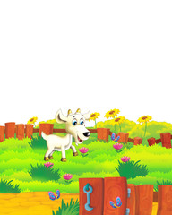 Cartoon farm scene with animal goat having fun on white background - illustration for children