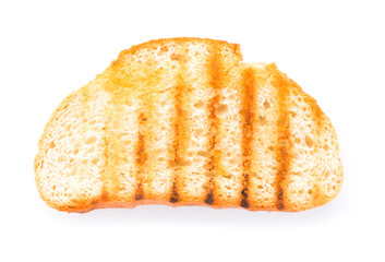 Slice of toasted bread on white background