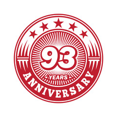 93 years logo. Ninety-three years anniversary celebration logo design. Vector and illustration.