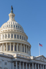 3/4 view of the U.S. Capitol dome, east front,  in  Washington, DC.