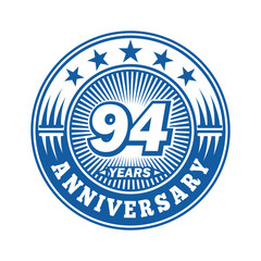 94 years logo. Ninety-four years anniversary celebration logo design. Vector and illustration.