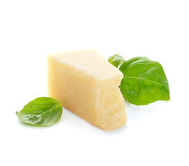 Tasty Parmesan cheese on white background