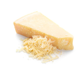 Tasty Parmesan cheese on white background - obrazy, fototapety, plakaty