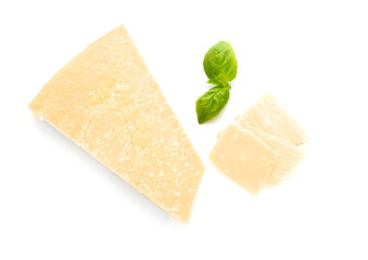 Tasty Parmesan cheese on white background