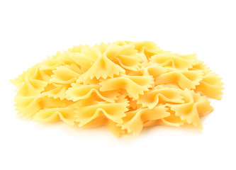 Tasty uncooked pasta on white background
