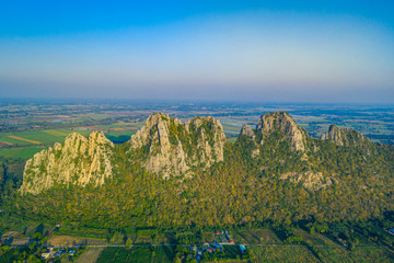 Obraz premium Aerial landscape in Nakhon Sawan, Thailand. Khao Nor, Khao Kaew landmarks, famous tourist attractions of Nakhon Sawan Province Thailand